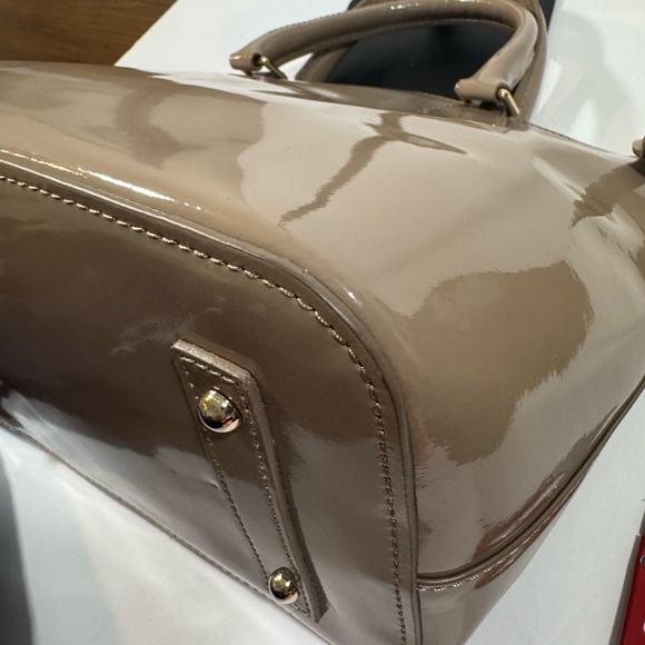 Dooney & Bourke Patent Leather Domed Satchel Bag-Tan-Classic Style Purse - Picture 6 of 10